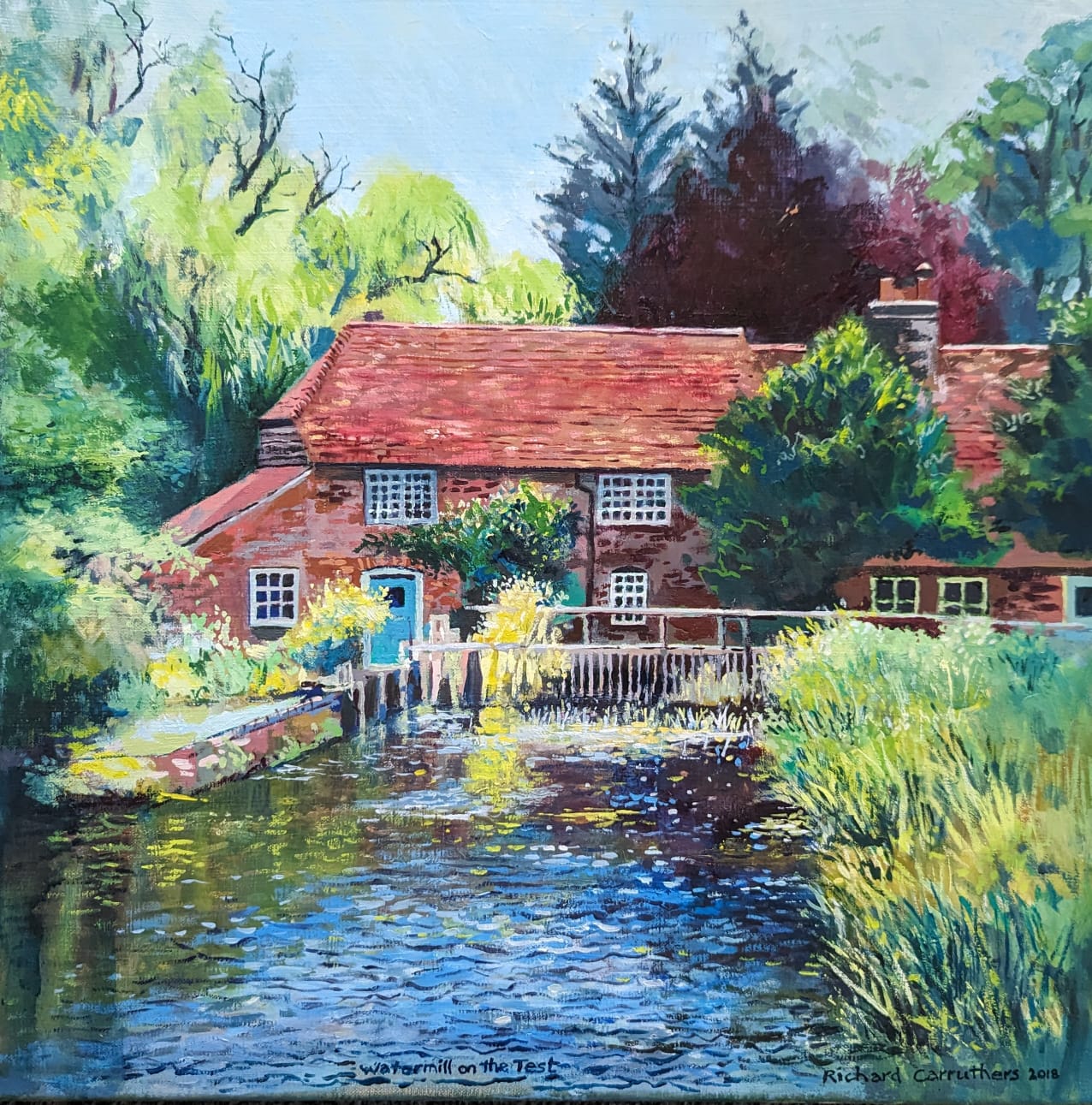 "Watermill on The Test" by Richard Carruthers 50cm x 50 cm