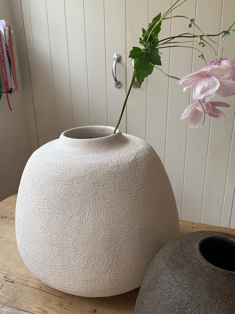 Large White hand coiled vase