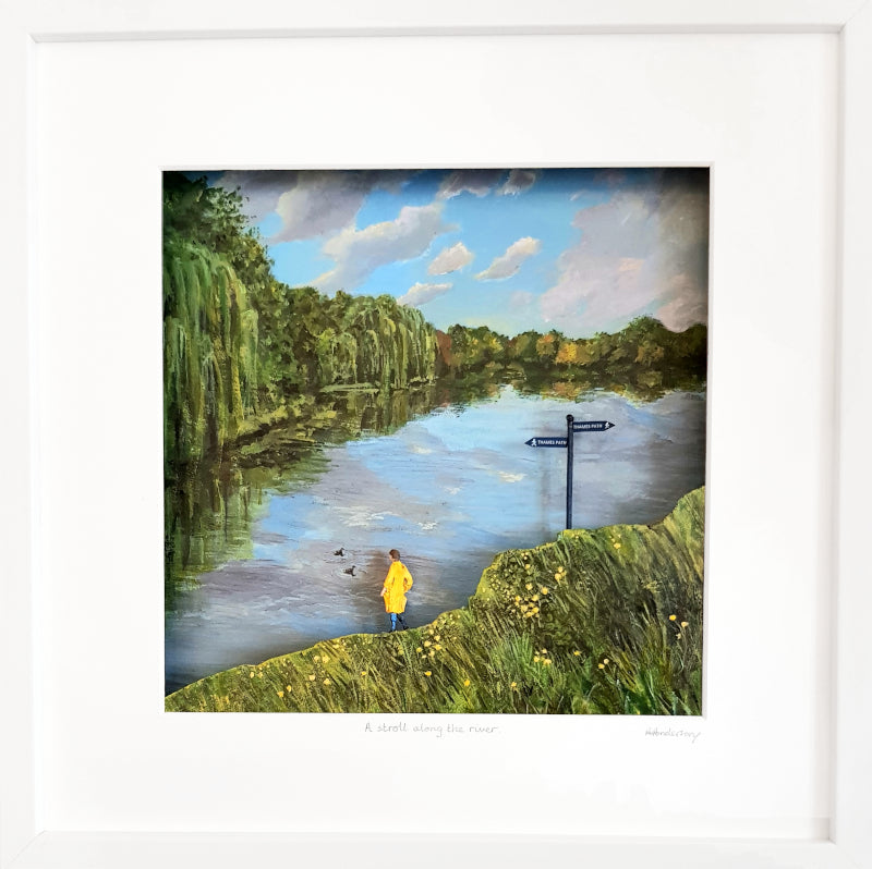 A Stroll along the river   - Anna Anderson - Framed size 33cm x 33cm