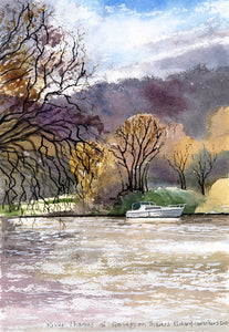 "River Thames at Goring on Thames" by Richard Carruthers 48 x 38 cm framed