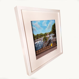 Watching the Weir - Anna Anderson - Framed size 33cm x 33 cm
